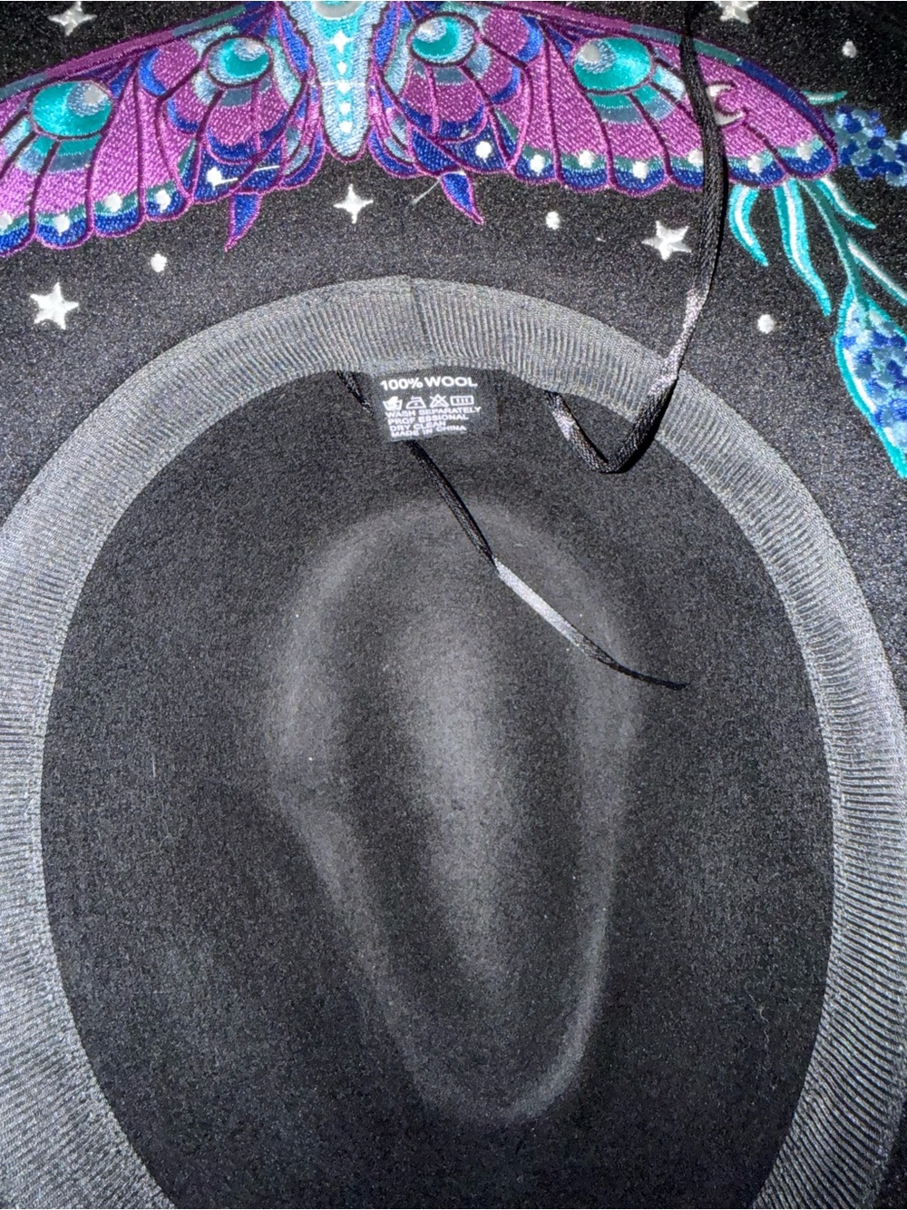 Restyle Enchanted Forest wool hat featuring vibrant purple moth and moon phases - Picture 2 of 5